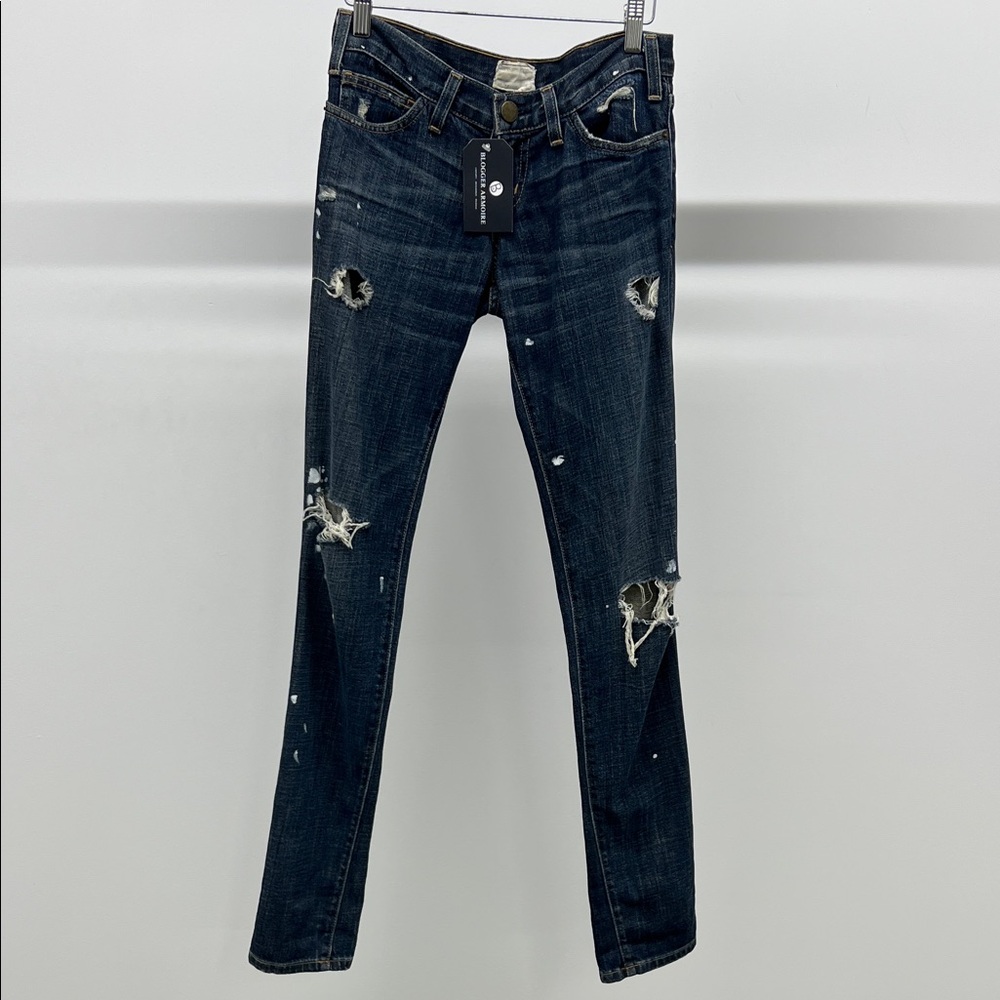 Current/Elliott Dark Blue Distressed Skinny Jeans